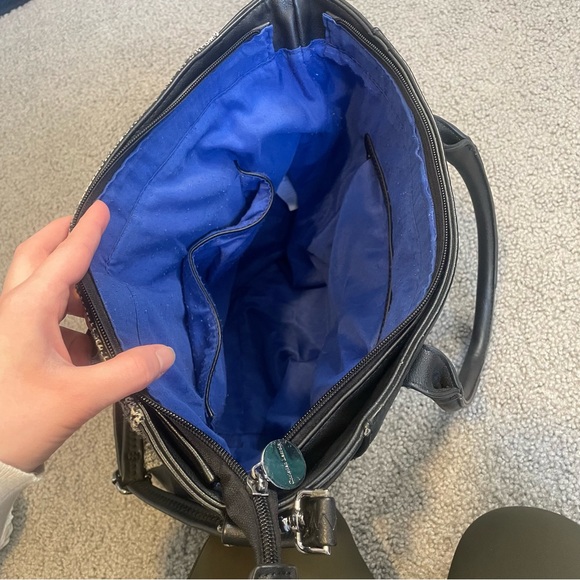 Black Leather Christian Lacroix Tote Bag with Wool Pattern - Picture 5 of 8